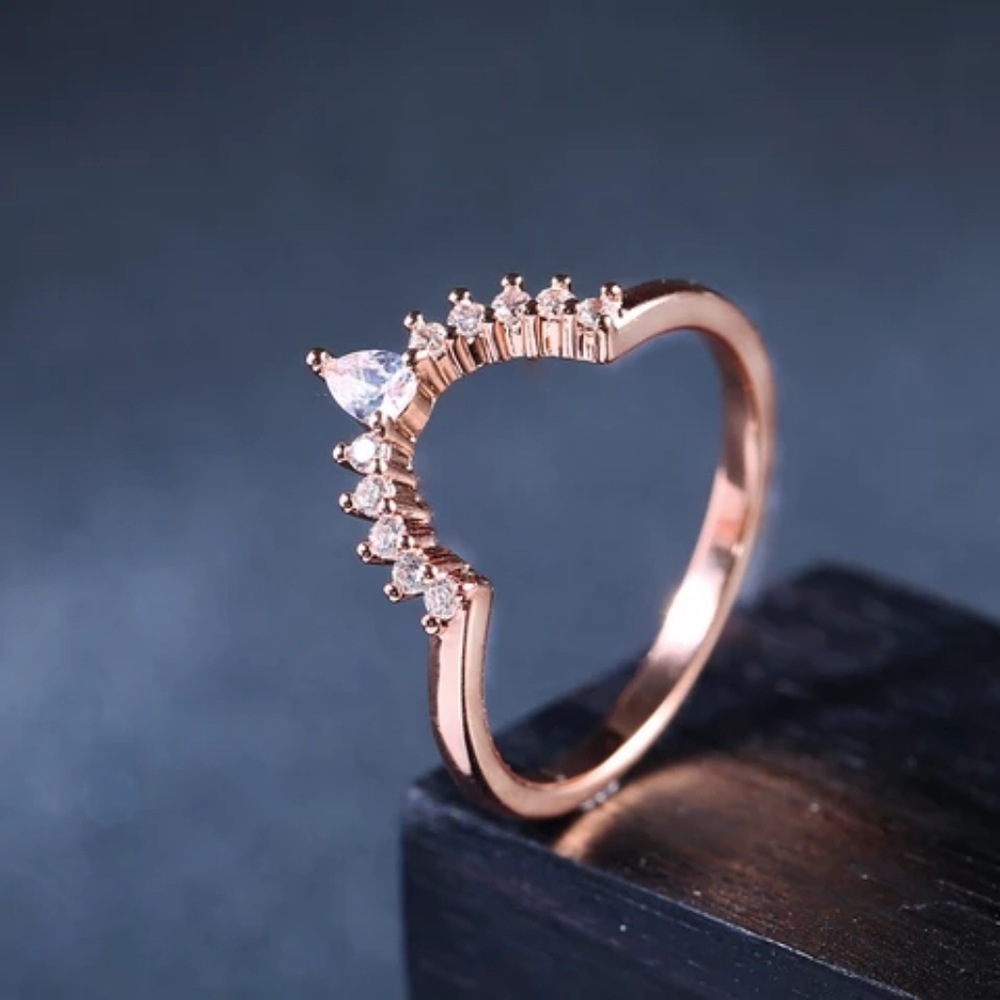 14K Gold Finish Pear Shaped Simulated Diamond Ring Set - Picture 7 of 7